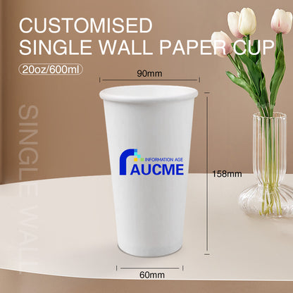 600ml (20oz) Single Wall 90mm Custom Printed Paper Coffee Cups