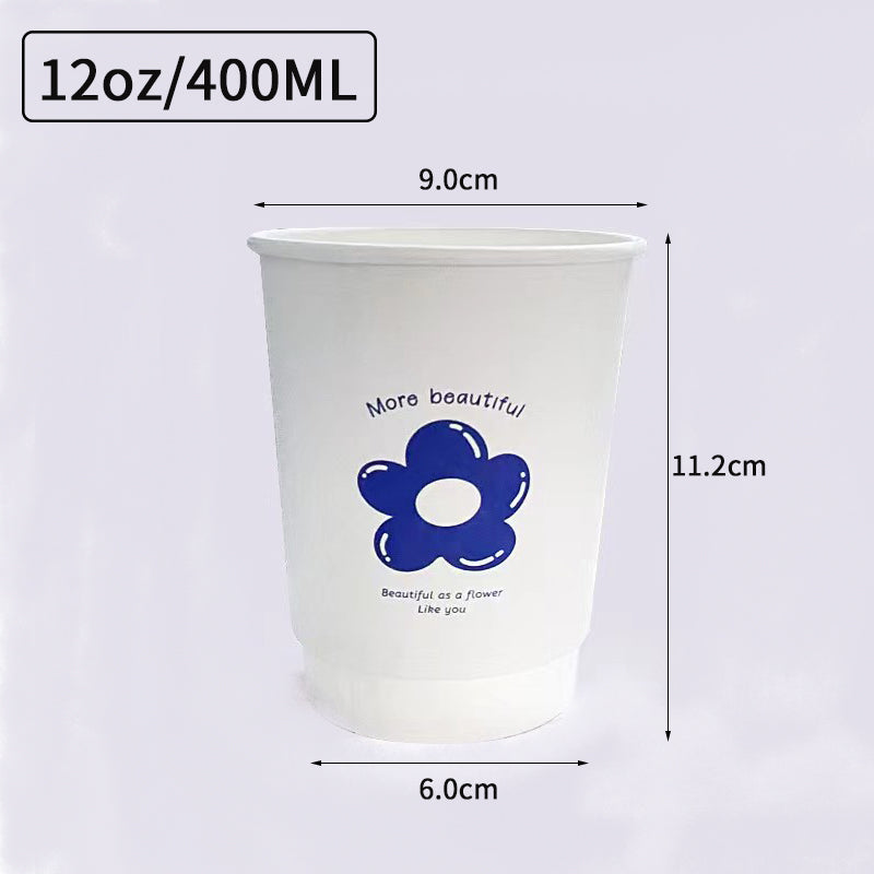 8oz/12oz  Double Wall Disposable Paper Coffee Cup - Blue Flower