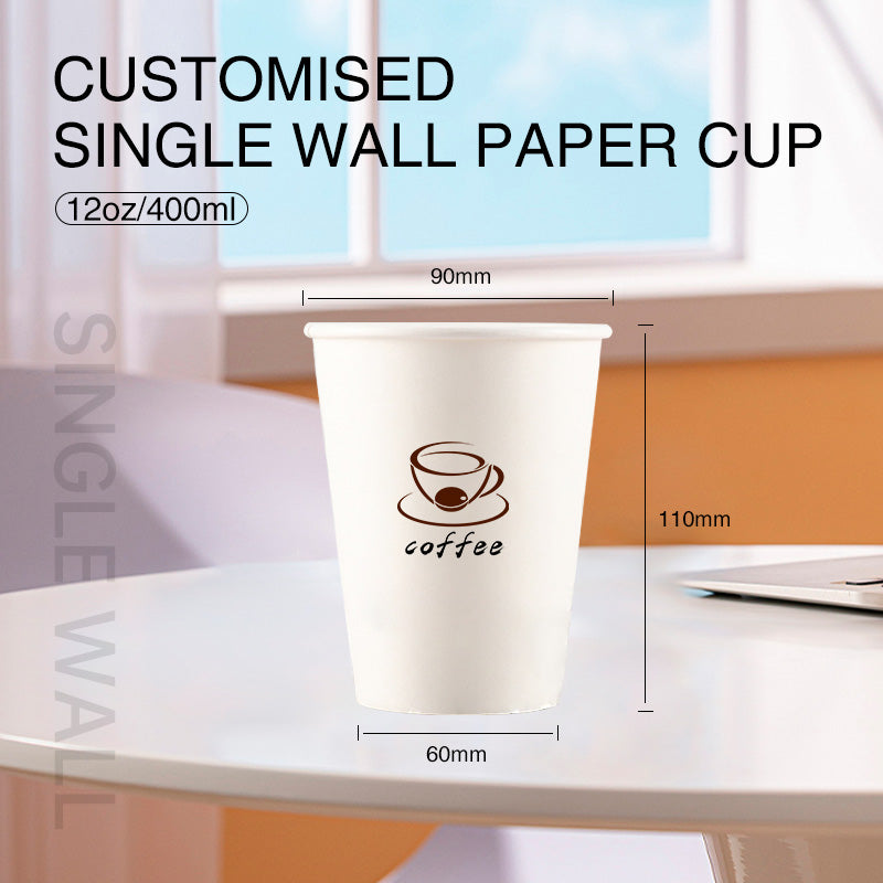 400ml (12oz) Single Wall 90mm Custom Printed Paper Coffee Cups