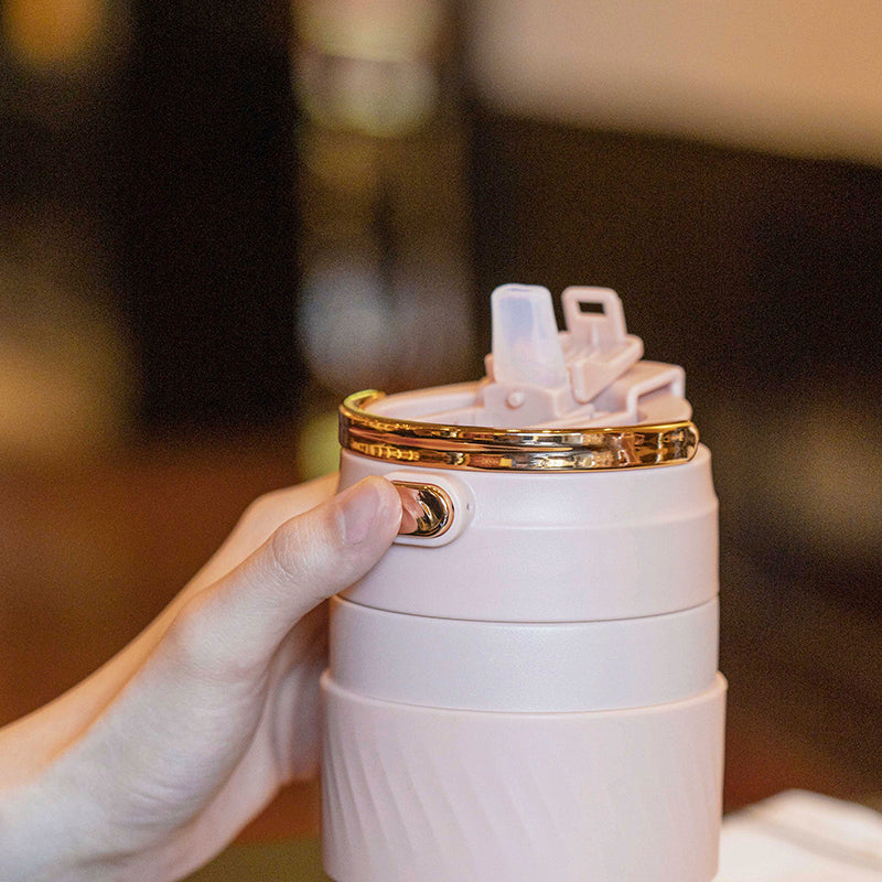 Portable Coffee Mug with Golden Tote - Violet