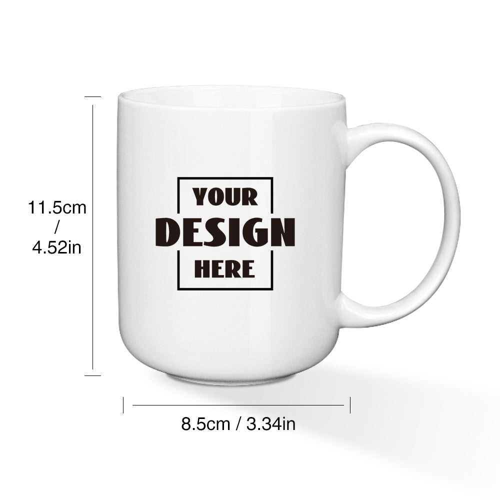 The 15oz custom mugs are made by choosing your favourite pictures and words.