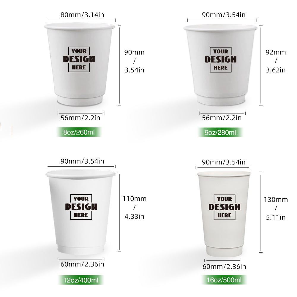 Our this custom paper cup is 260ml, the size is 80*56*92H.Other size cups can be found in the shop.