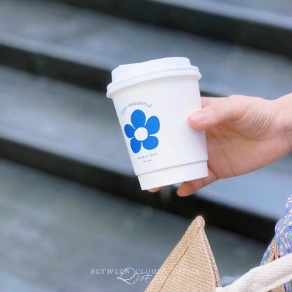 8oz/12oz  Double Wall Disposable Paper Coffee Cup - Blue Flower