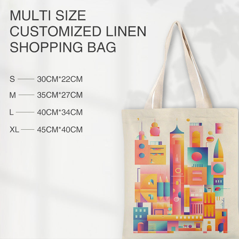 Colourful City Versatile Practical Canvas Bag has four sizes, which are S-30*22cm, M-35*27cm,L- 40*34cm, XL-45*40cm.