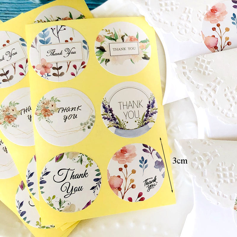 6 Design Watercolor Flower Thank You Stickers
