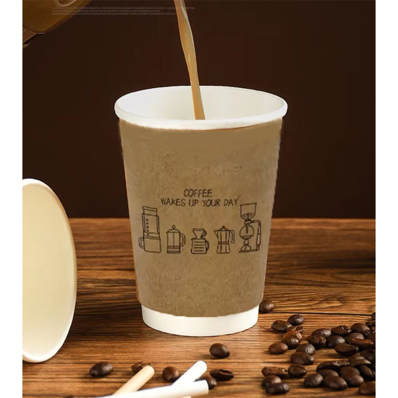 12oz Double Wall Disposable Paper Coffee Cup  - Sketch