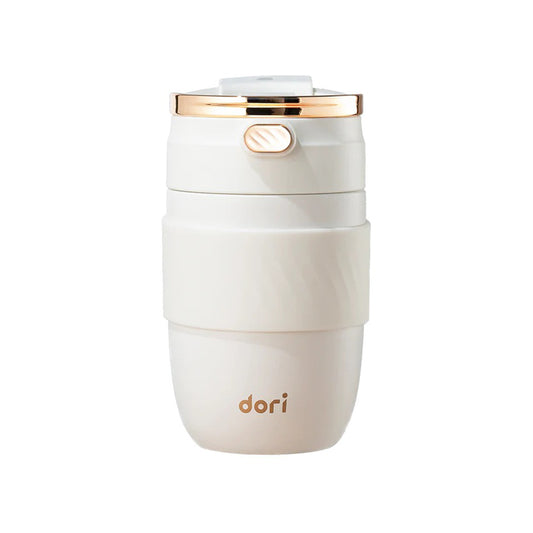 Portable Coffee Mug with Golden Tote - White