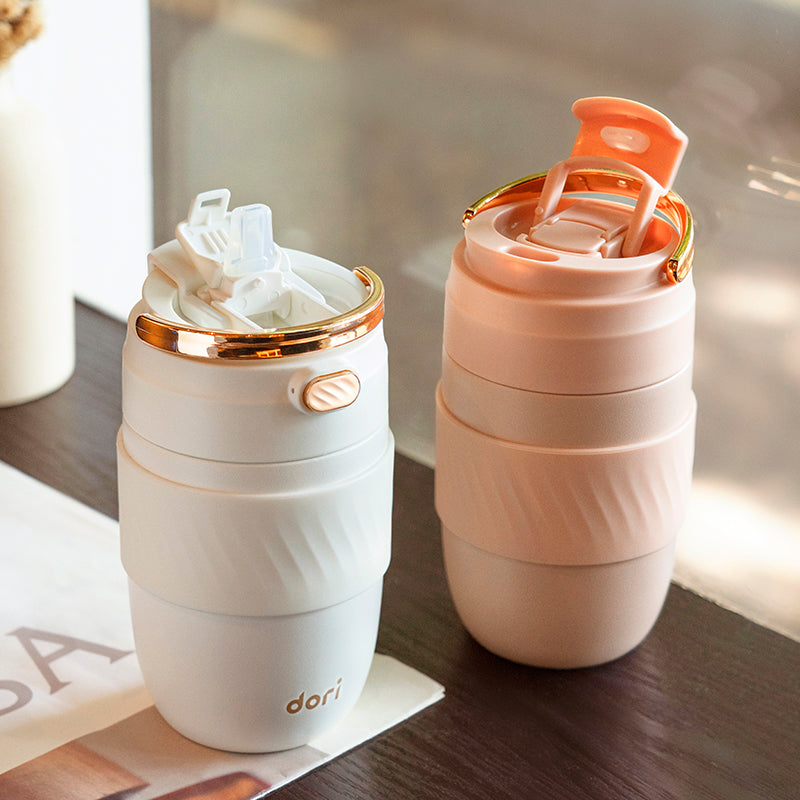 Portable Coffee Mug with Golden Tote - Pink