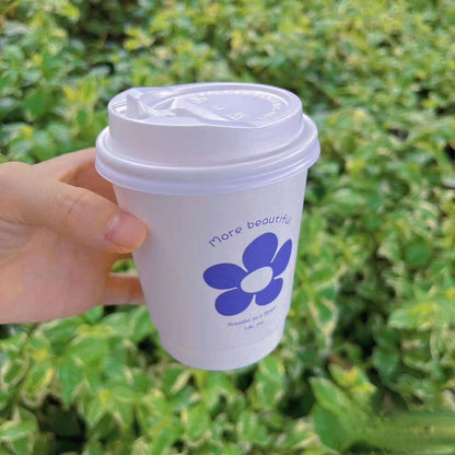 8oz/12oz  Double Wall Disposable Paper Coffee Cup - Blue Flower