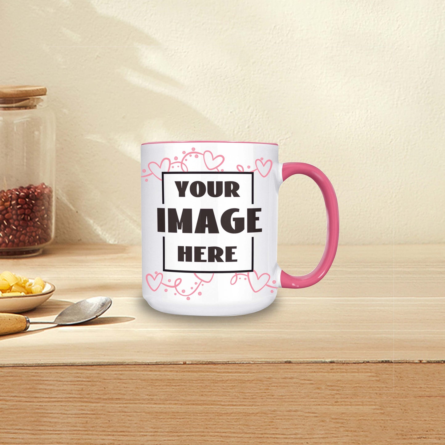 The 11oz custom mugs are made by choosing your favourite pictures and words.