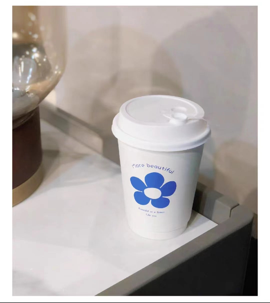 8oz/12oz Double Wall Disposable Paper Coffee Cup - Blue Flower