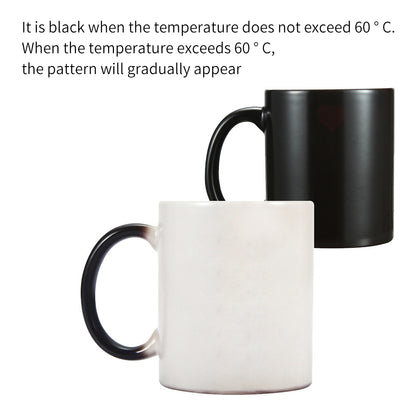 MAGIC COLOR CHANGING---When the Mug is cold, it is in Dull-Black color; Pour in Hot Liquid no less than 70 centidegrees (such as Hot Water, Hot Coffee or Any Other Hot Drinks),the Black fades to reveal your hidden picture. Just show off with heat, amazing color chaning!
