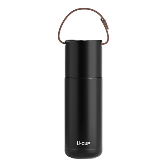 Portable Bottle With Leather Handle - Black