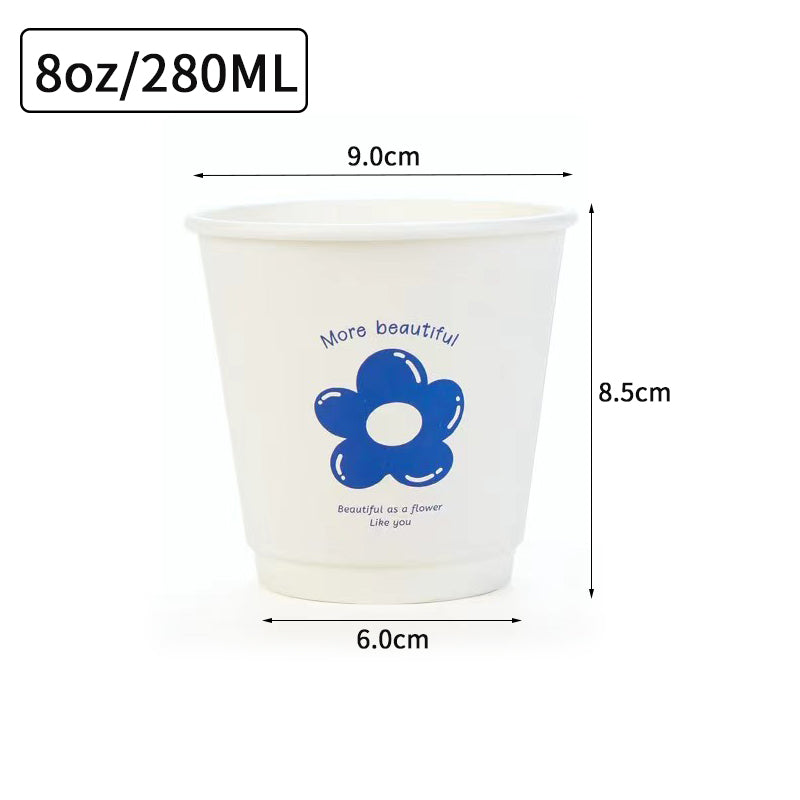 8oz/12oz  Double Wall Disposable Paper Coffee Cup - Blue Flower