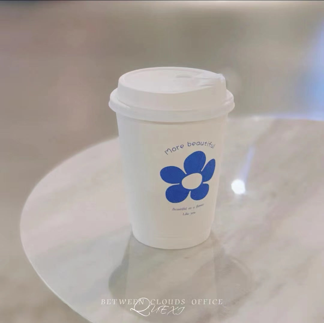 8oz/12oz  Double Wall Disposable Paper Coffee Cup - Blue Flower