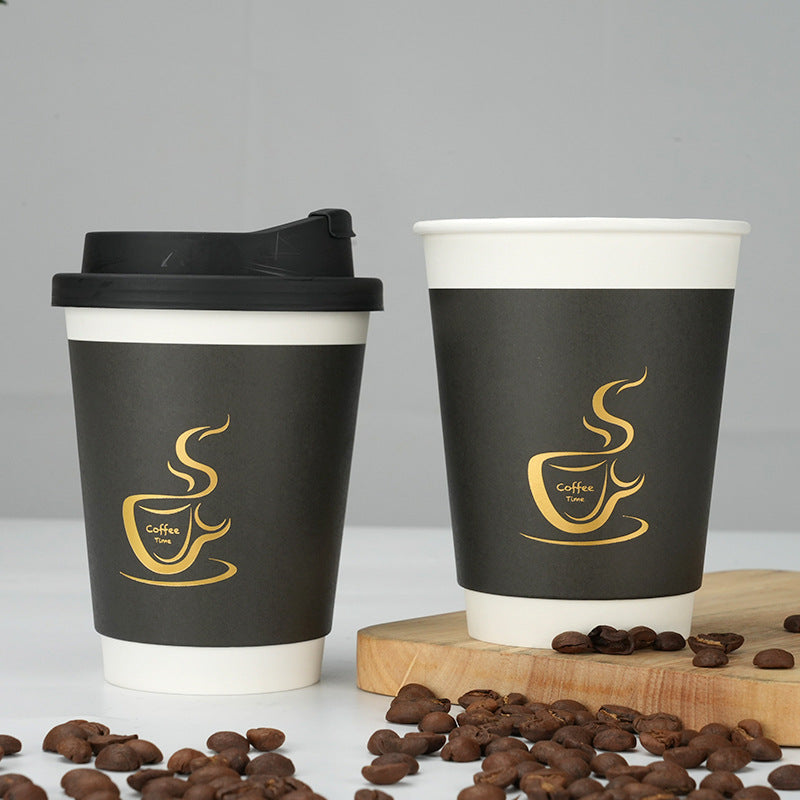 8/12oz Double Wall Disposable Paper Coffee Cup - Black Foil Stamping