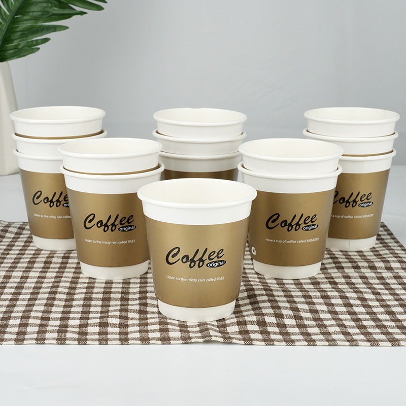 8oz Double Wall Disposable Paper Coffee Cup - Gold