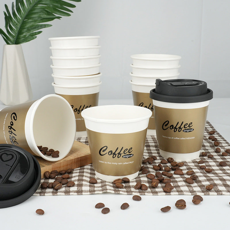 8oz Double Wall Disposable Paper Coffee Cup - Gold