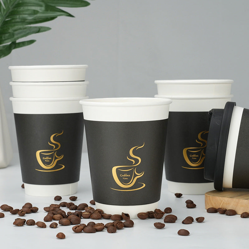 8/12oz Double Wall Disposable Paper Coffee Cup - Black Foil Stamping