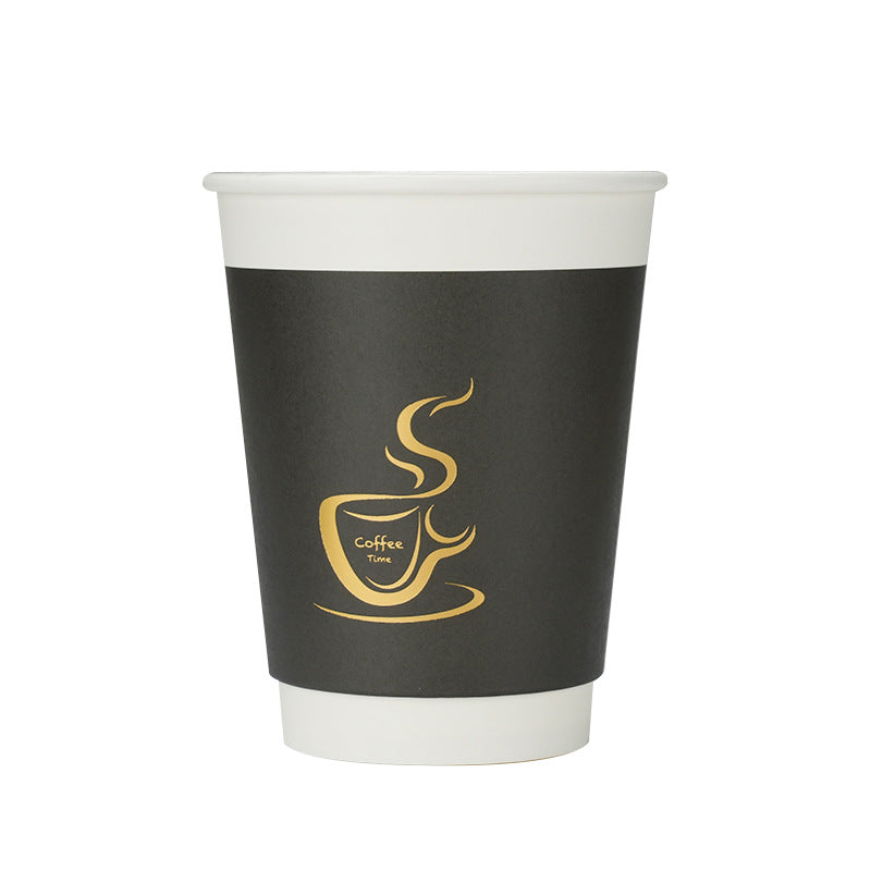 8/12oz Double Wall Disposable Paper Coffee Cup - Black Foil Stamping