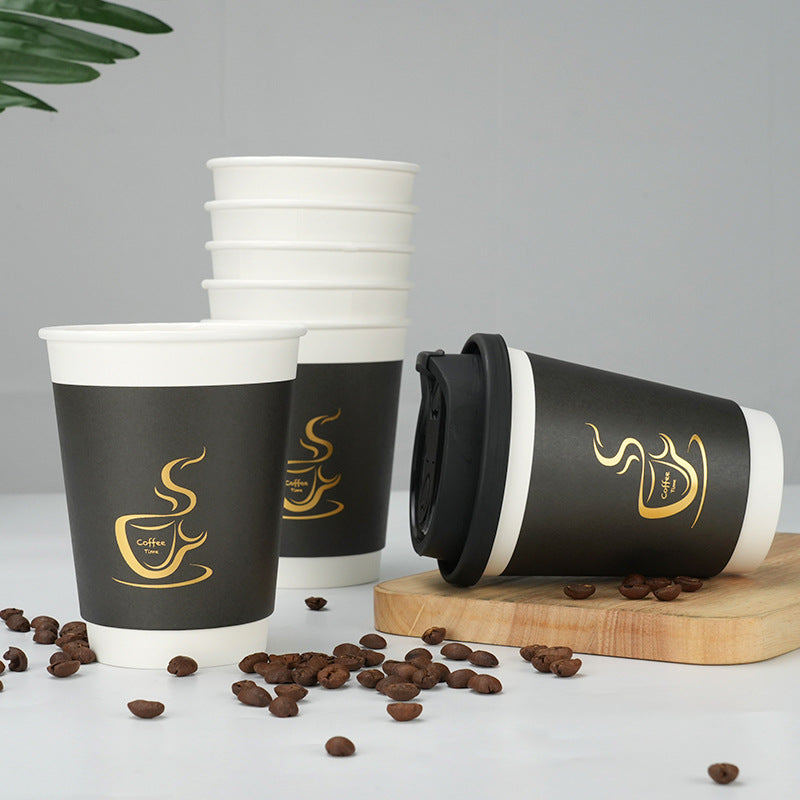 8/12oz Double Wall Disposable Paper Coffee Cup - Black Foil Stamping