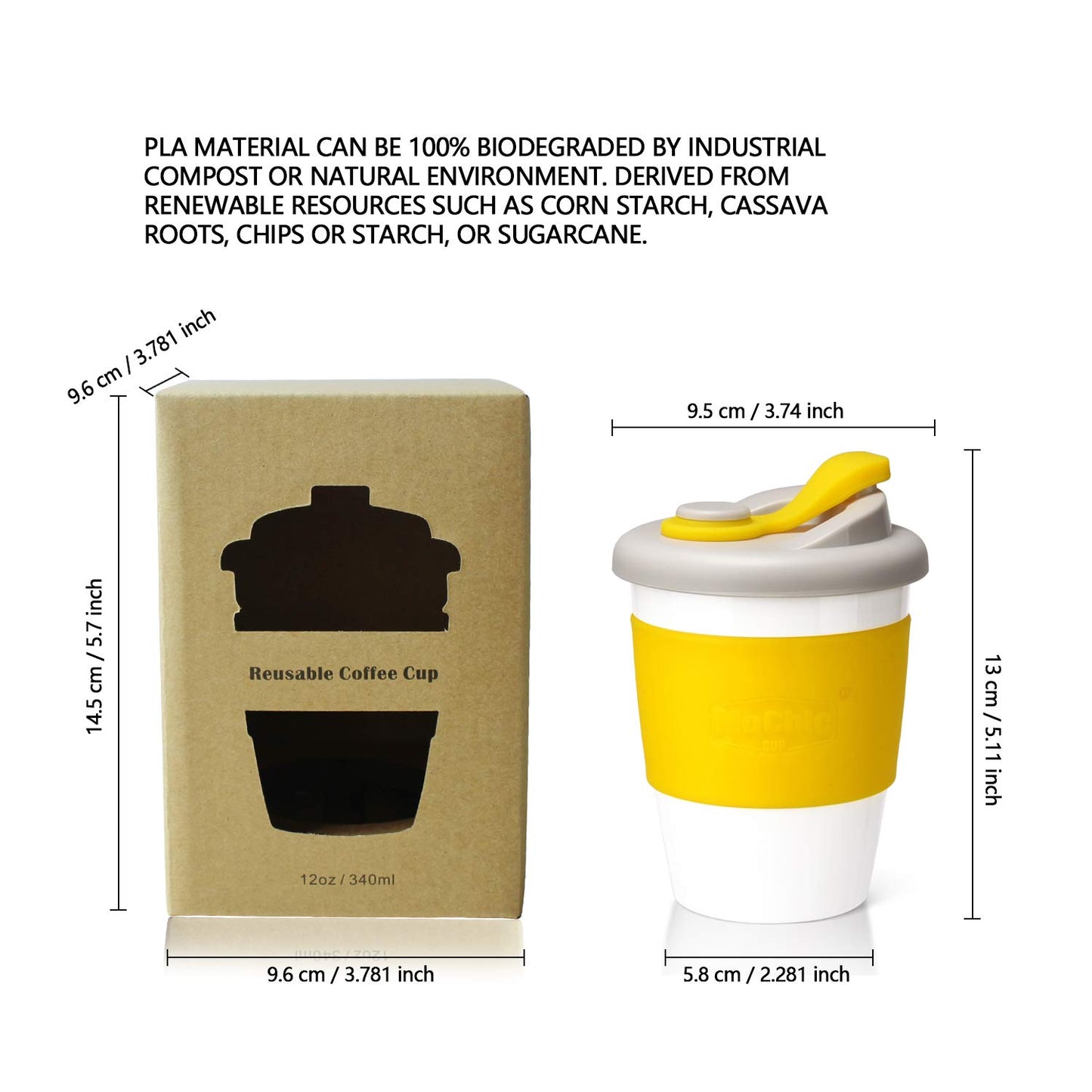 Reusable PLA Coffee Cup - Lemon Yellow