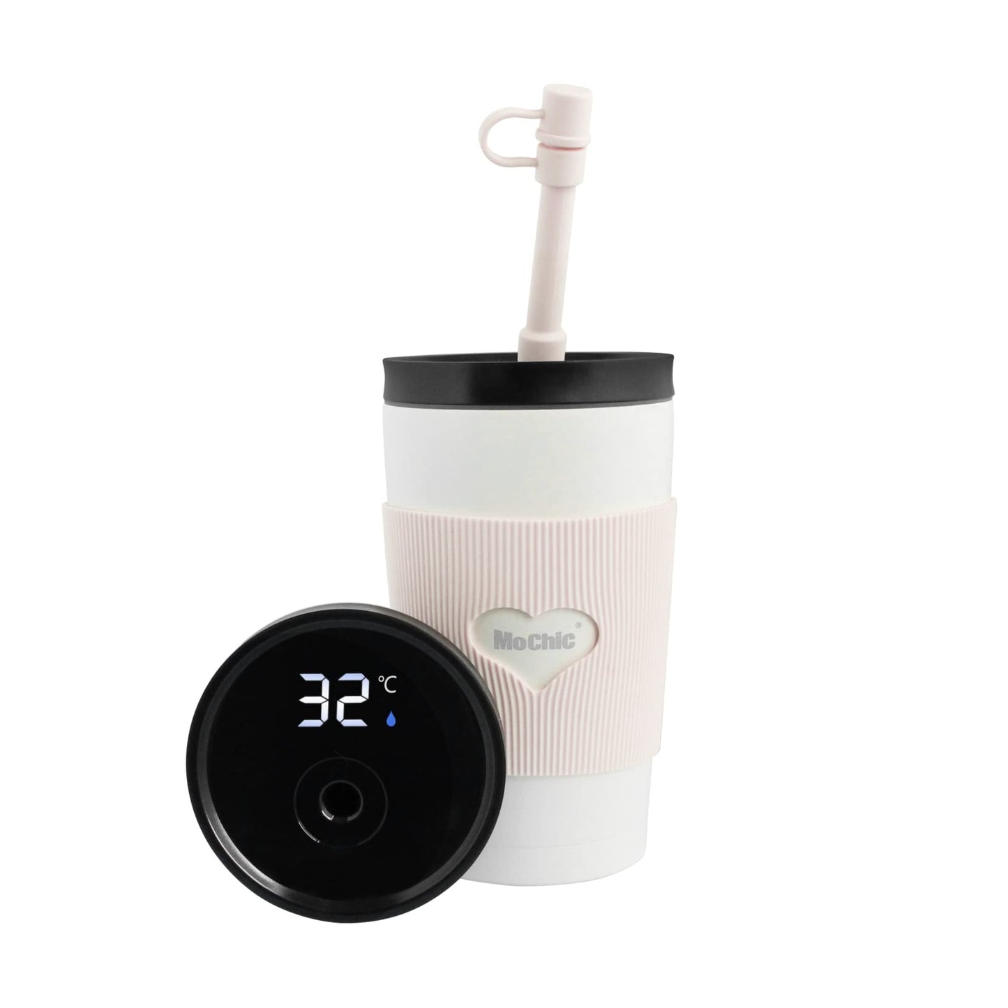 16oz LED Temperature Display Cup with Straw Lid - White