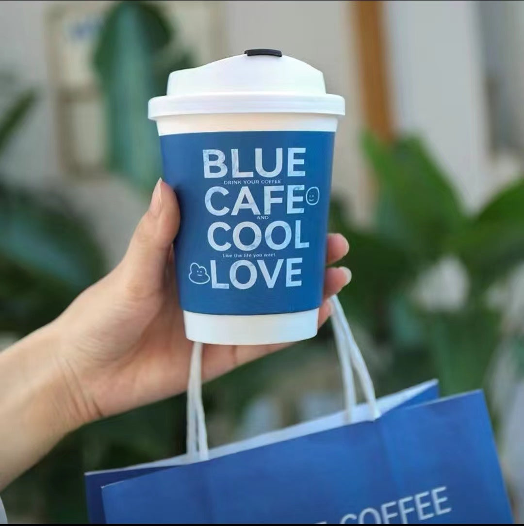 12oz Double Wall Disposable Paper Coffee Cup - Blue Coffee