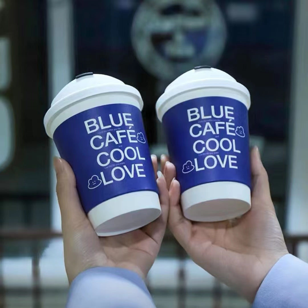 12oz Double Wall Disposable Paper Coffee Cup - Blue Coffee