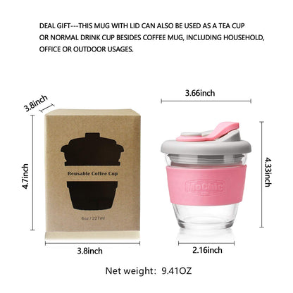 Reusable Glass Coffee Cup - Pink