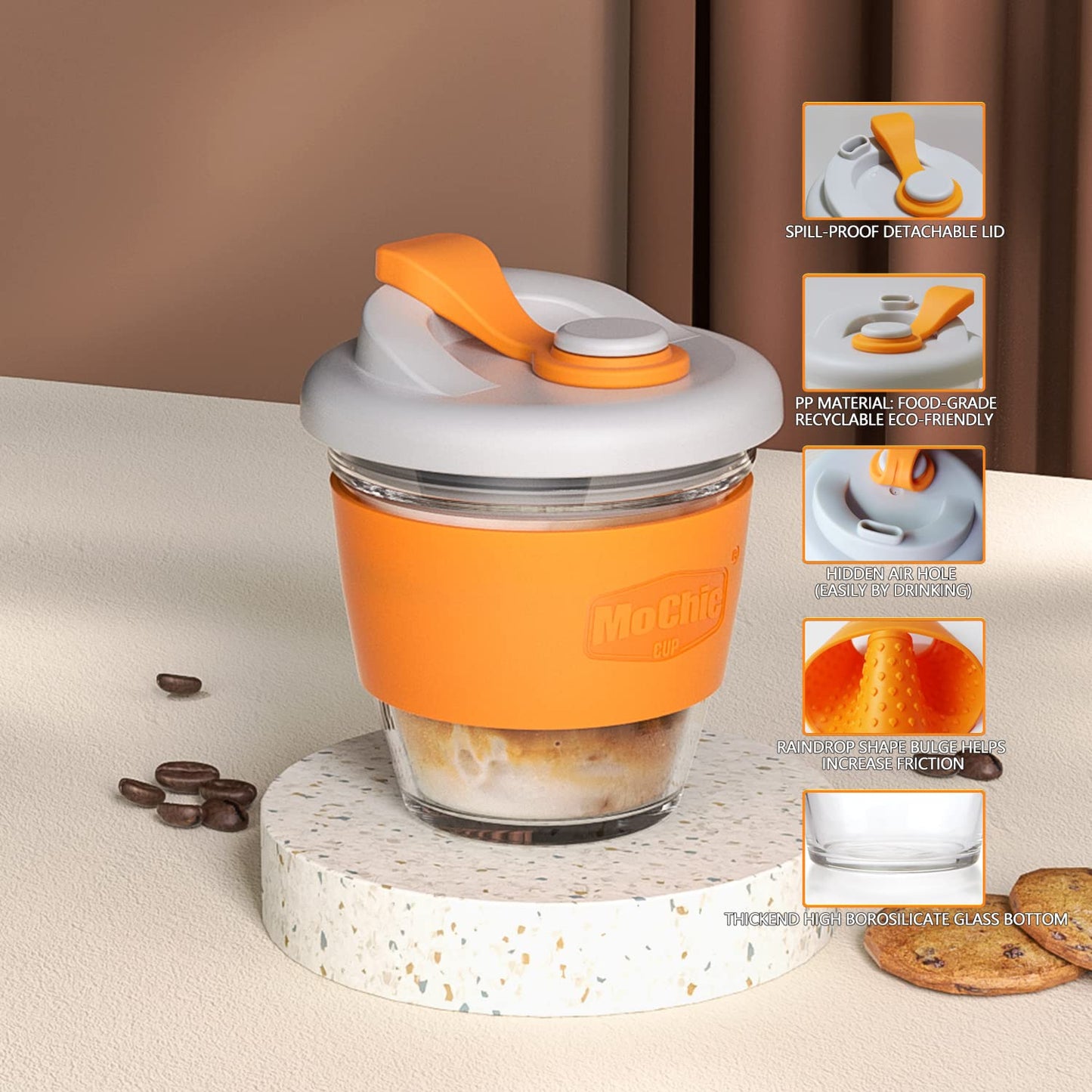 Reusable Glass Coffee Cup - Orange