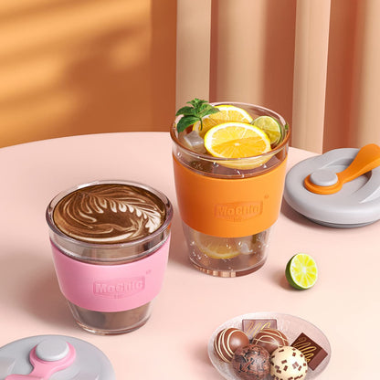 Reusable Glass Coffee Cup - Orange