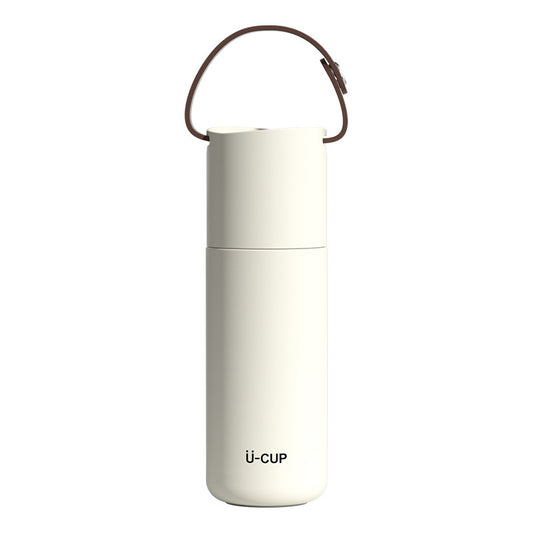 Portable Bottle With Leather Handle - White