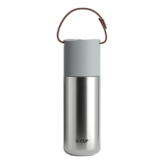 Portable Bottle With Leather Handle - Grey