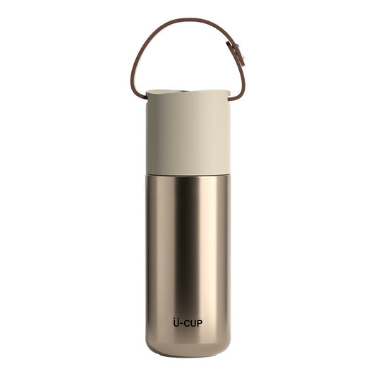 Portable Bottle With Leather Handle - Beige