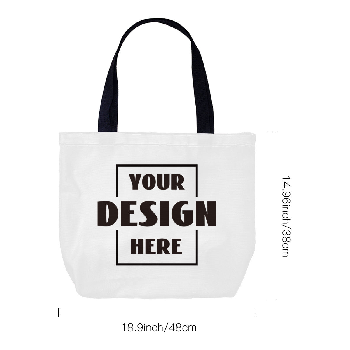 This tote bag is 18.9 inch long and 14.96 inch high.