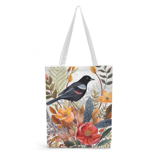 This bag, colourful colour scheme with elaborate design pattern depicts a bird standing among the flowers, the scenery of all things flourishing in spring.