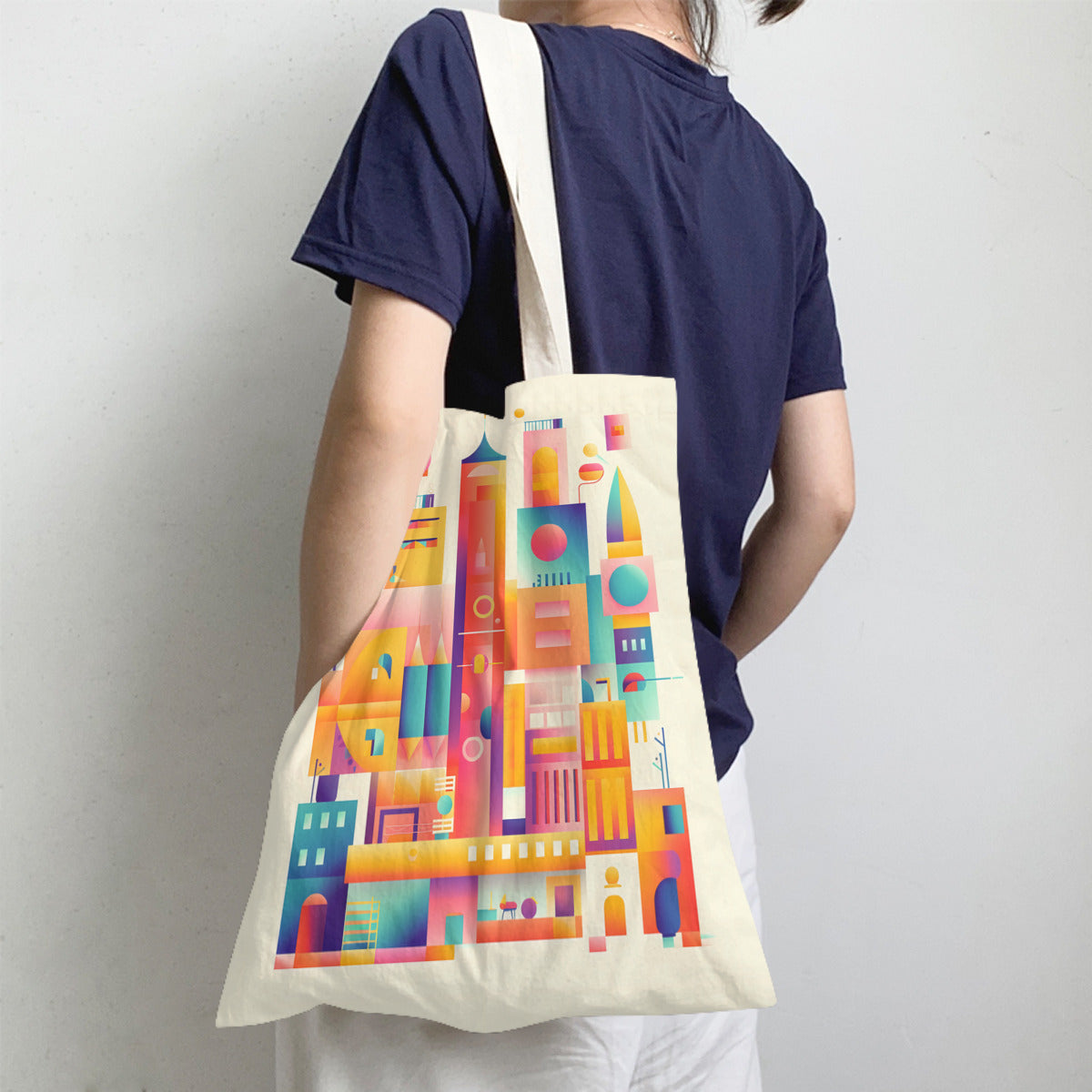 This printed cartoon castle canvas bag with large capacity can be used for shopping, travelling, working, studying and many other occasions.