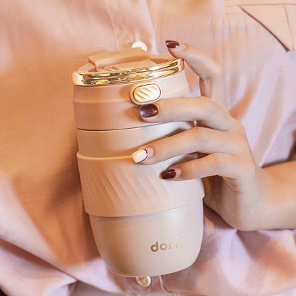 Portable Coffee Mug with Golden Tote - Violet