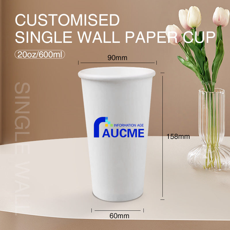 600ml (20oz) Single Wall 90mm Custom Printed Paper Coffee Cups