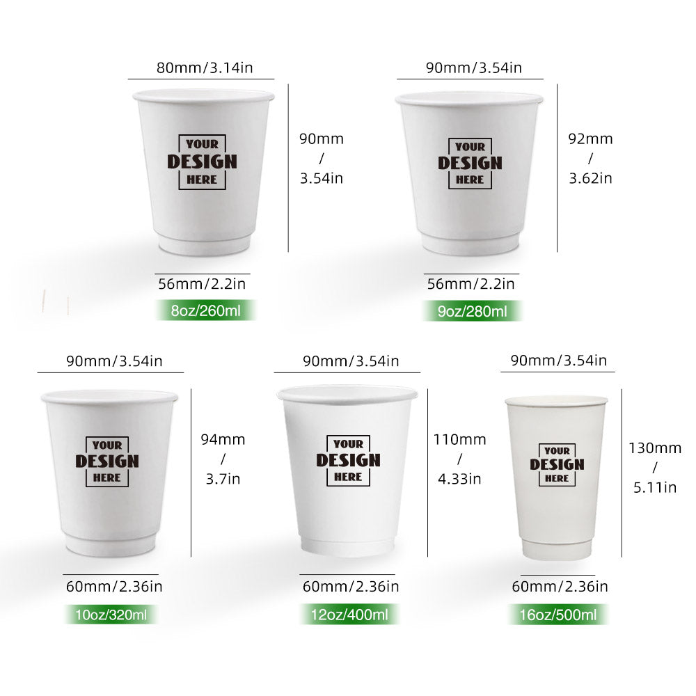 300ml (10oz) Double Wall 90mm Custom Printed Paper Coffee Cups