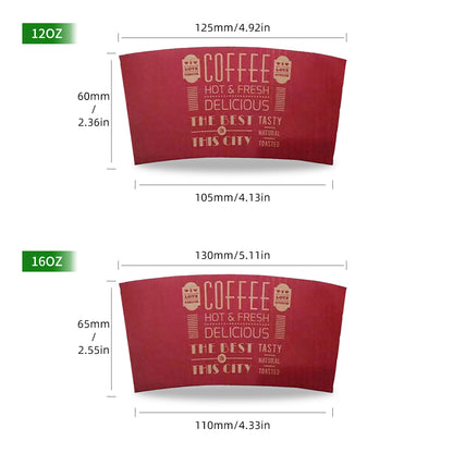 12/16oz Disposable Red Kraft Corrugated Paper Coffee Cup Sleeves For Beverages