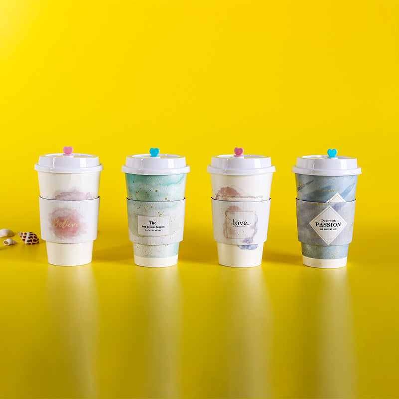 Random 4 Styles Mixing Disposable Coffee Cup Sleeves For Hot Or Cold Beverages