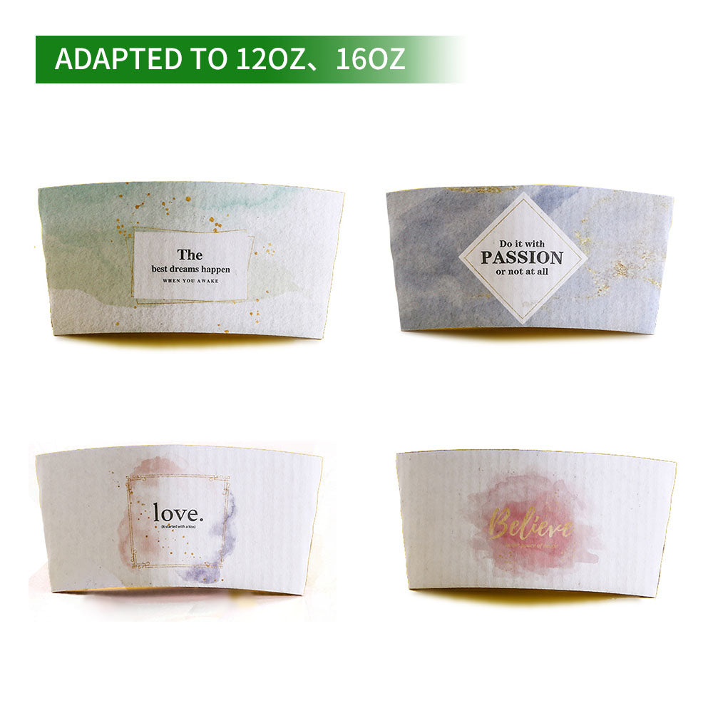 Random 4 Styles Mixing Disposable Coffee Cup Sleeves For Hot Or Cold Beverages