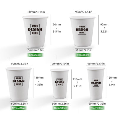 600ml (20oz) Single Wall 90mm Custom Printed Paper Coffee Cups