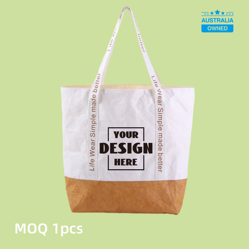 Custom Tyvek Contrast Tote Bag - White