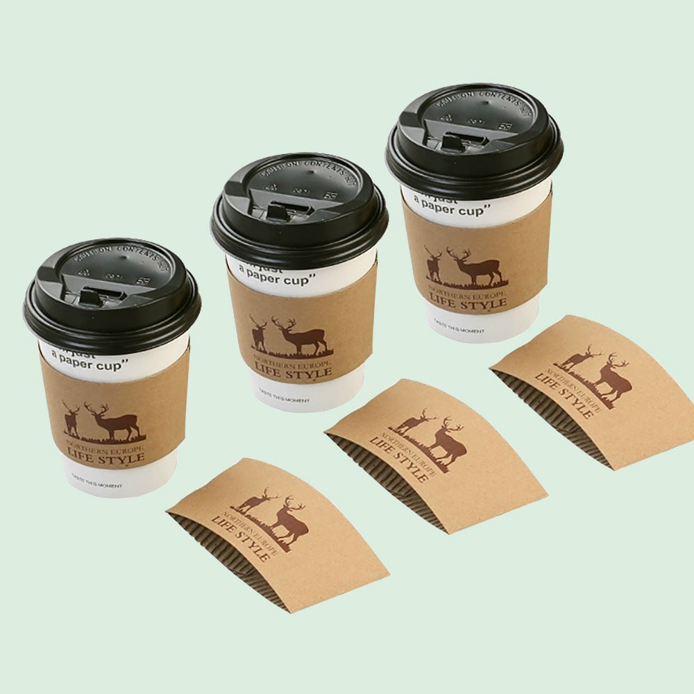 Disposable Kraft Paper Coffee Cup Sleeves Corrugated For Hot Or Cold Beverages